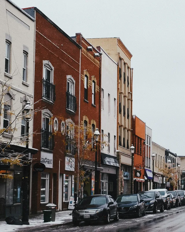 Historic brick storefronts along a downtown Barrie street